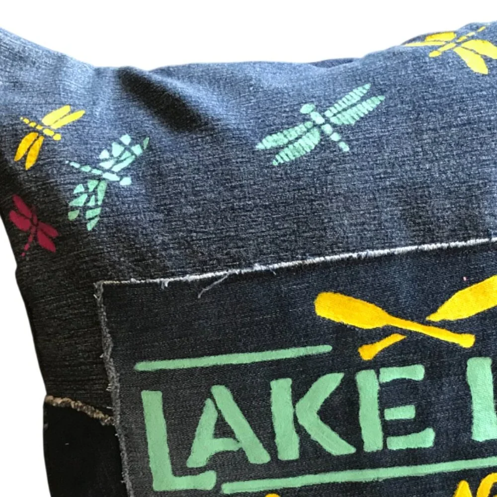 Lake House Pillow Cover 18 x 18, Lake Life Theme Cabin Decor Waves Dragonflies